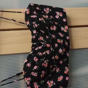 Zara NWTs Corset/Bustier Top Black with Pink & Green Florals